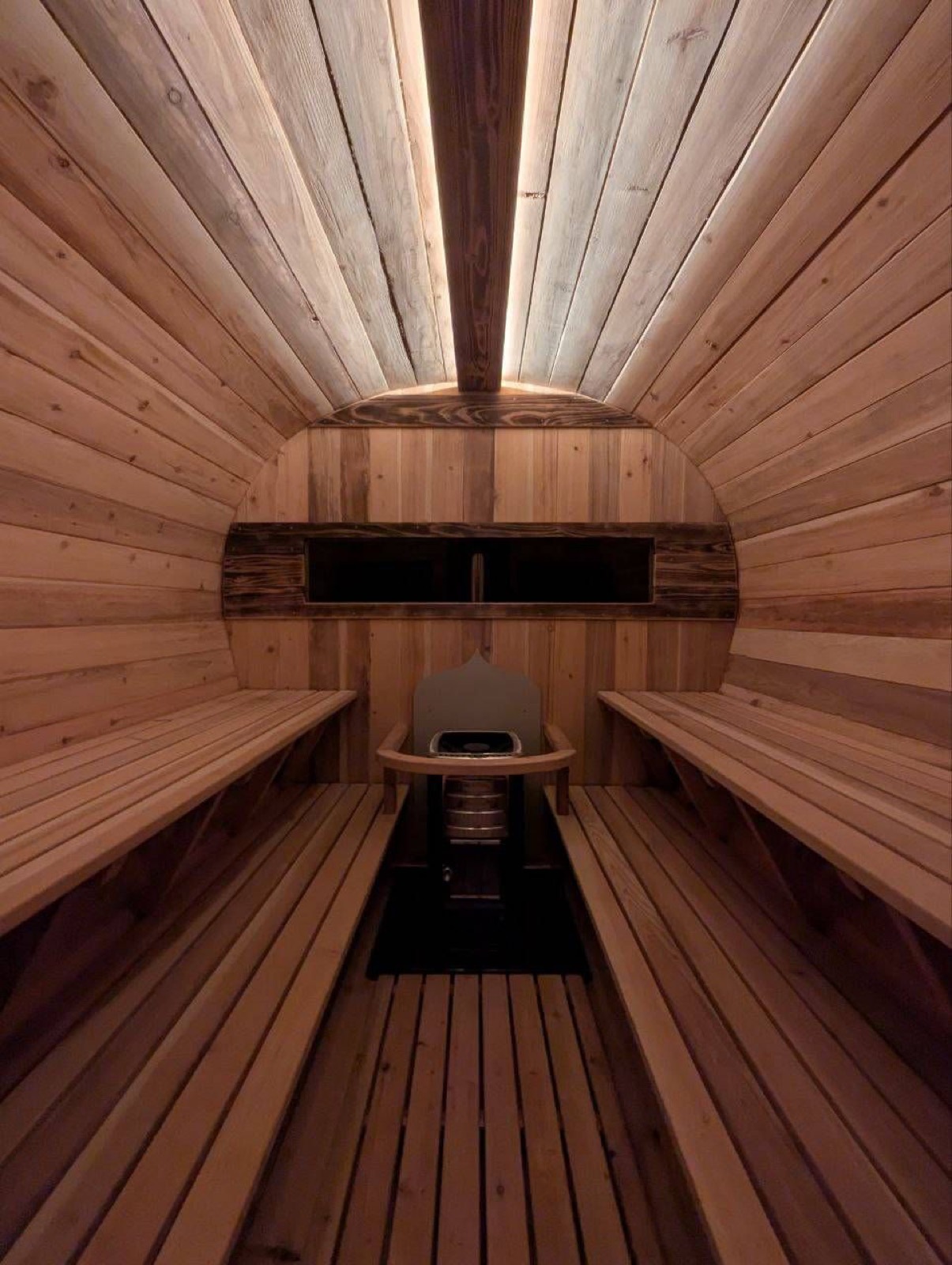 inside the cedar barrel sauna